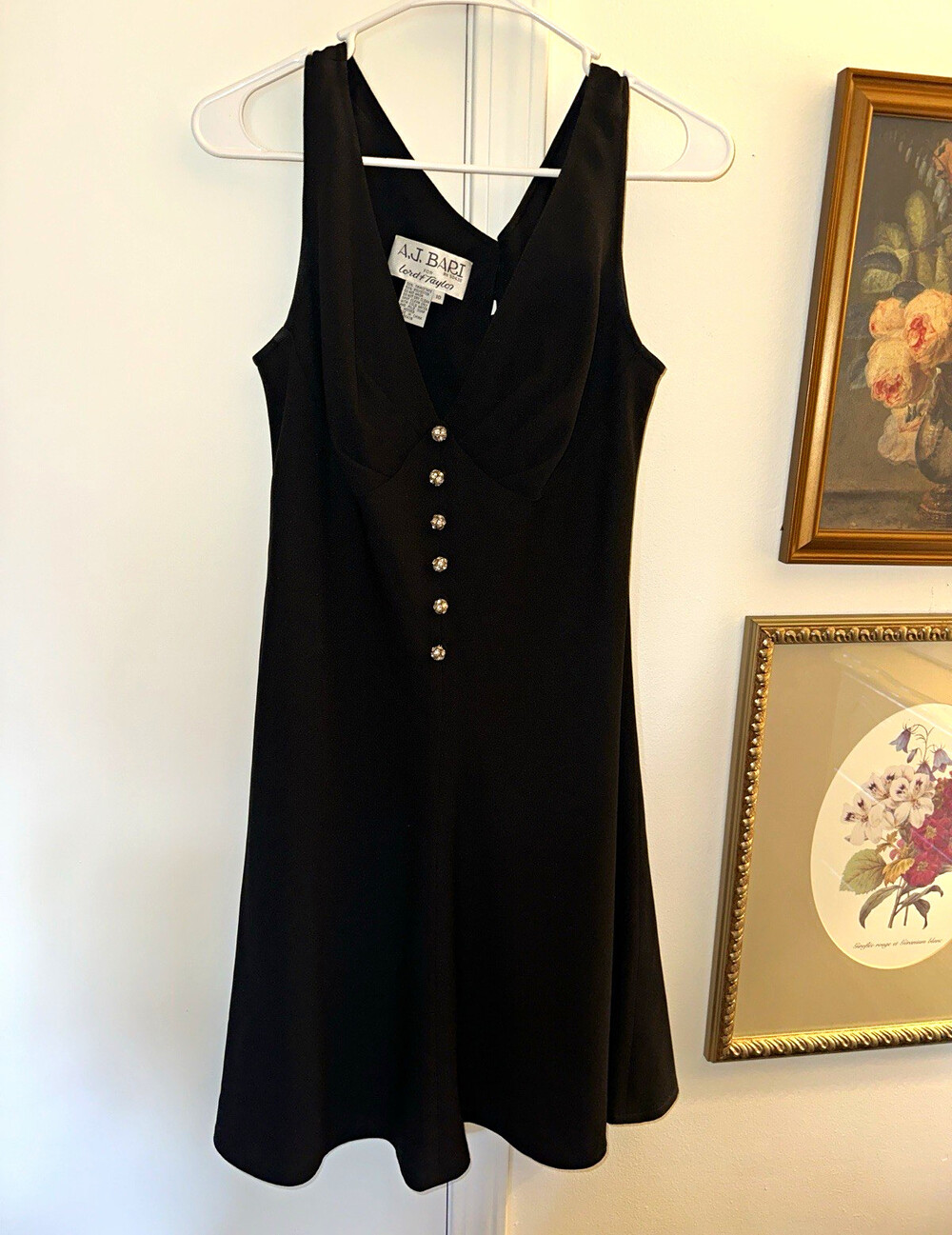 Vintage A.J. Bari for Lord & Taylor Black V-Neck Dress, Size 10